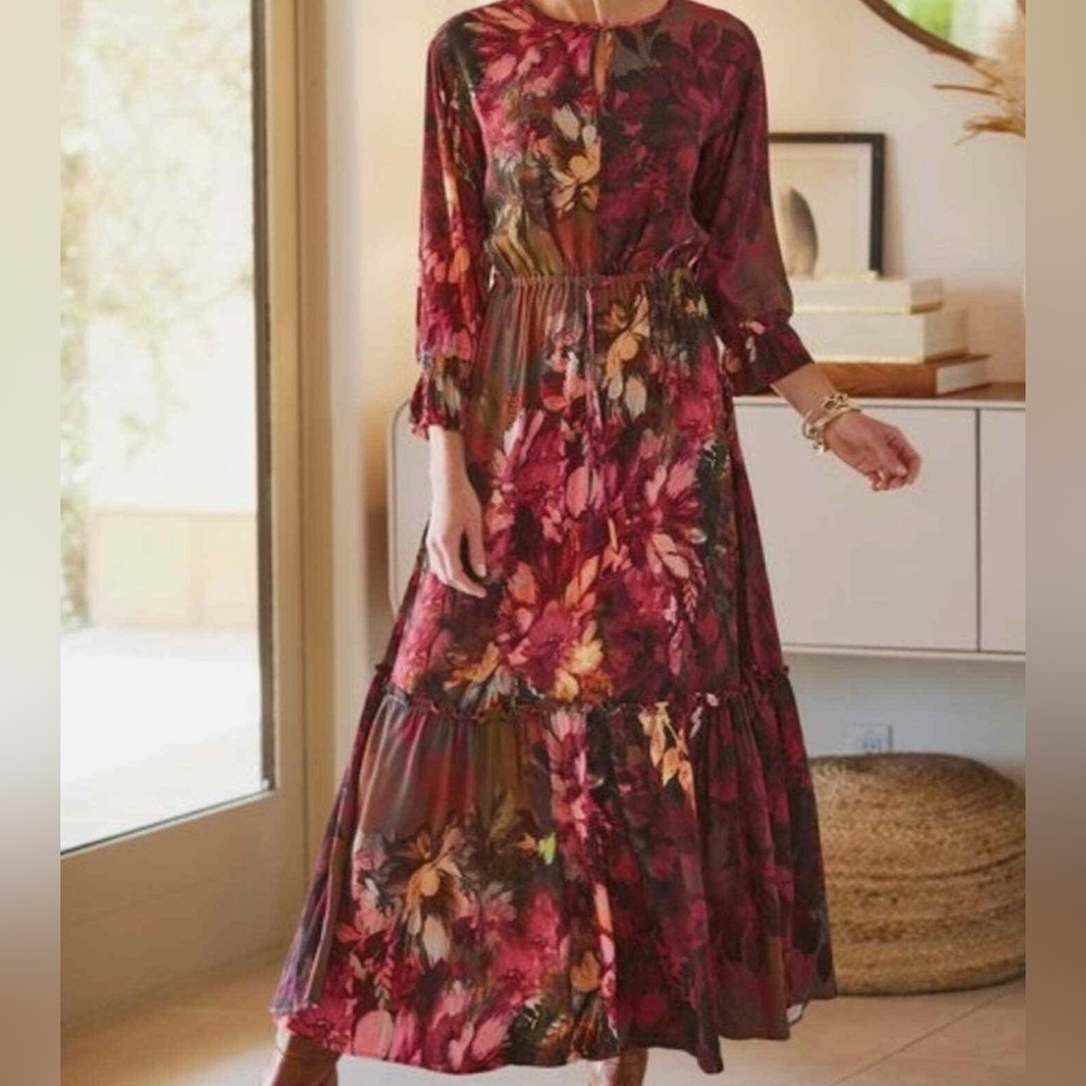 Soft Surroundings Dress Natural Romance Floral Maxi Size Large NWT Casual - Picture 4 of 13